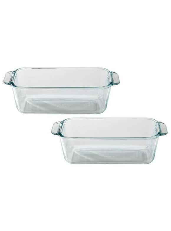 Pyrex 1105394 Basics 1.5 qt Clear Glass Loaf Rectangle Dish (2-Pack)
