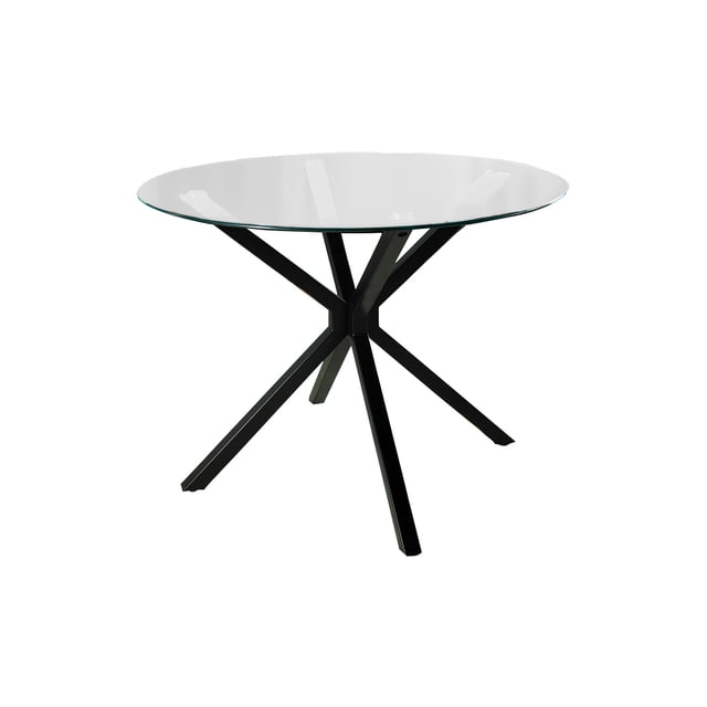 Mesa de Comedor Bossa Cristal Templado Elegante 8 mm Base de Metal Patas Negras