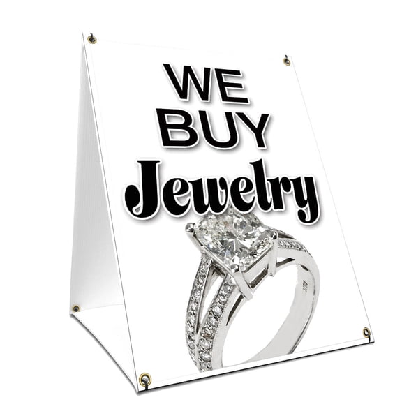A-frame Sidewalk We Buy Jewelry Sign With Graphics On Each Side | 18" X 24" Print Size