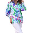 thumbnail image 4 of BLUSA CHIFFON DE MANGA LARGA CON BOTONES Y VOLANTES FLORALES PARA MUJERES INSPIRAR CHIC TAMAÑO S AZUL, 4 of 6