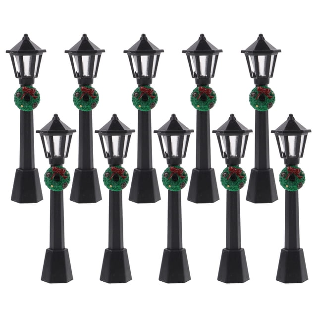 Minkissy 10Pcs Miniature Street Lamp Post for DIY Projects and Indoor Display with LED Light Source 3.14X0.59X0.59in