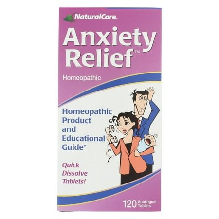 Natural Care Anxiety Relief - 120 Sublingual Tablets Natural care homeopathic anxiety relief is formulated to relieve occasional stress  anxiety  worry and fear caused by minor setbacks or apprehension. There are active ingredients in the formula that may help ease overexcitement and anguish of body and mind. For best results  take one to two tablets three times a day or as needed from this 120-tablet pack. country of origin : united states size : 120 tab pack of : 1 selling unit : each ingredients : aconitum napellus 9x; argentum nitricum 8x; arsenicum album 9x; aurum metallicum 8x; gelsemium sempervirens 8x;30x; hyoscyamus niger 6x;12x; ignatia amara 6x;12x; kali carbonicum 12x;30x; moschus 12x; natrum muriaticum 6x;12x;30x; and piper methysticum 3x;6x;30x;dextrose;homeopathic ingredient aconitum napellus hpus *possible symptoms addressed: for a state of fear;anxiety; anguish of mind and body aurum nitricum hpus *possible symptoms addressed: minor fear associated with enclosed places;heigh keywords : attack;capsules;nervousness;panic;pills;treatment