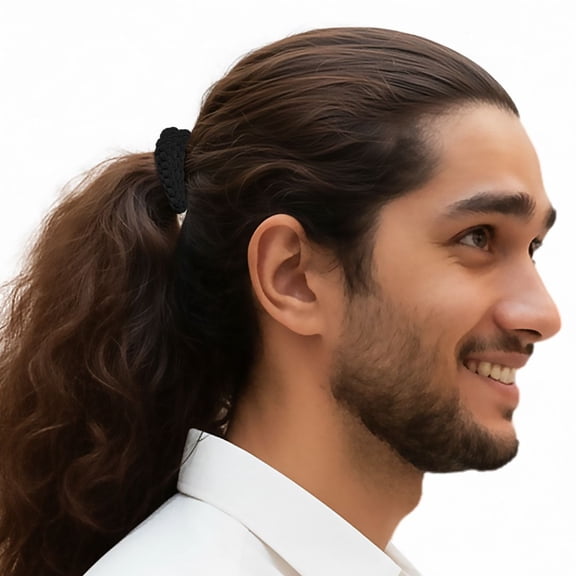 Men's Hair Ties Size Large 6-Pack Bun Ponytail Holders Thick Hair Soft & Strong Super Strechy Made in the USA Black