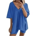 thumbnail image 2 of Idoravan Womens Lounge Sets Clearance Fashion Women Casual Solid Short Sleeve V-Neck Loose Tops Nightwear Shorts Sleepwear Sets, 2 of 9