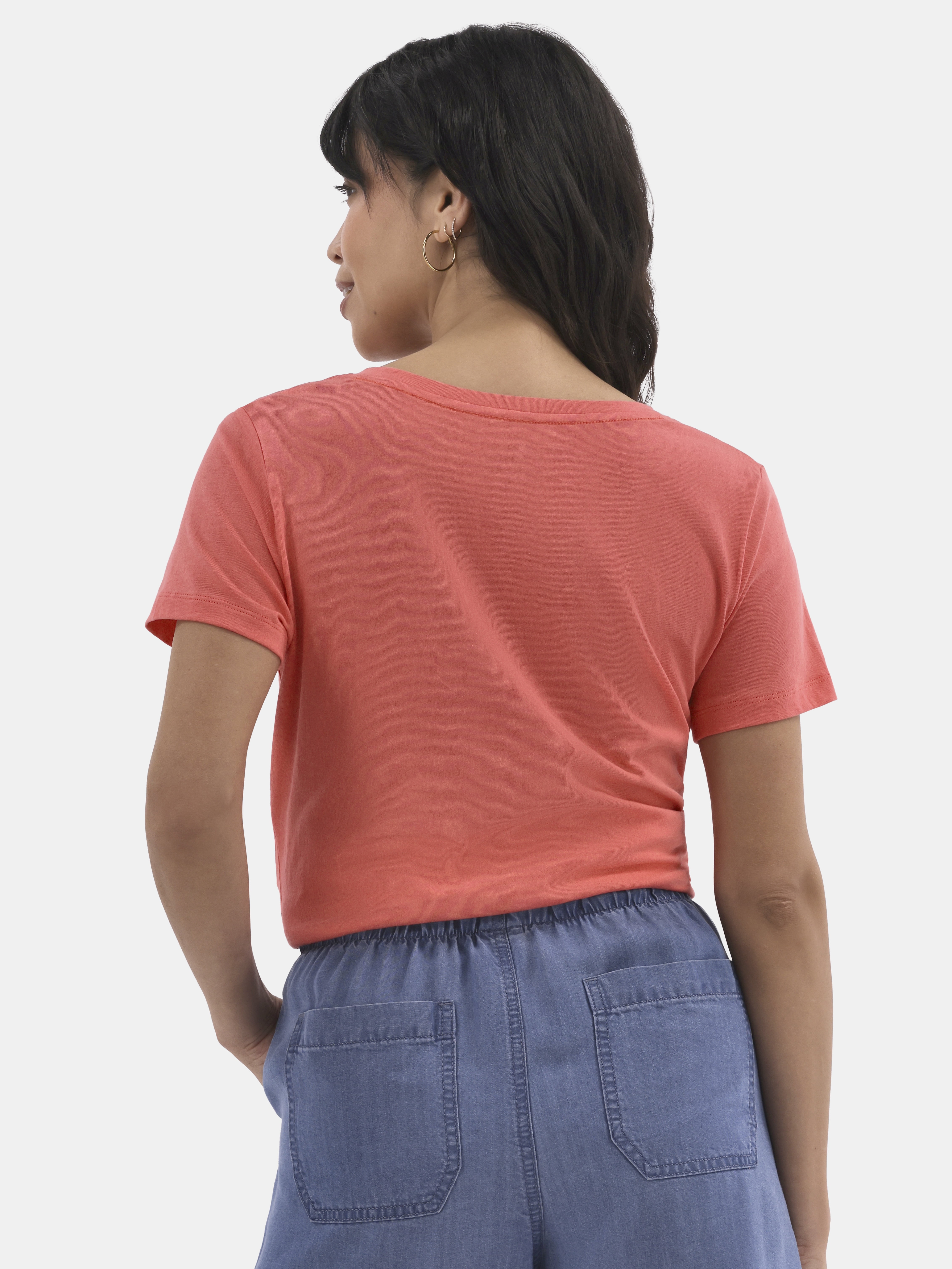 Time and Tru Women's Cotton V-Neck Tee with Short Sleeves, Sizes XS-4X