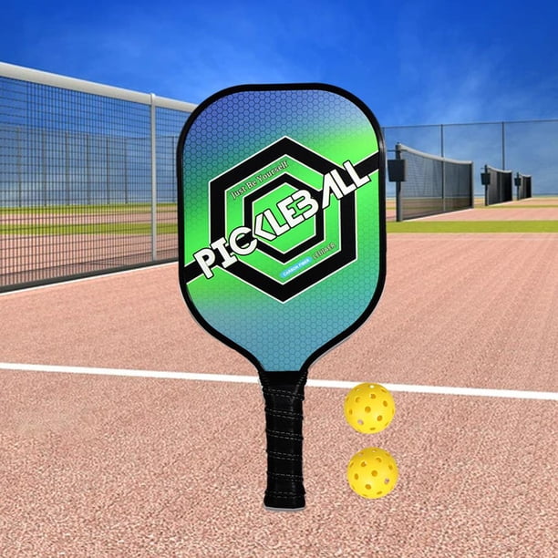 Pickleball Fibra de carbono Cara Absorción de golpes Cojín de núcleo de panal portátil Agarre cómodo 2 bolas Raqueta para gimnasio Deportes de Hexágono Baoblaze Piedra de Pickleball