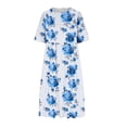 thumbnail image 4 of Tnhcen Women's Casual Plus Size 3XL Pocket Round Neck Short Sleeve Print Maxi Dress, 100% Polyester Flowy Dress, Casual Summer Dress with Pockets, 4 of 5
