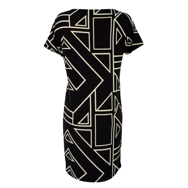 Ralph Lauren Geometric Print Jersey Dress Womens M Petite Black dress MSRP  $189 