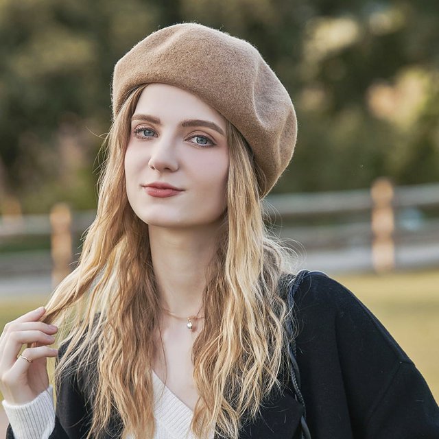RV Boina francesa mujer otoño e invierno vintage gorro pintor pelo grande (camel) brillar Electrónica