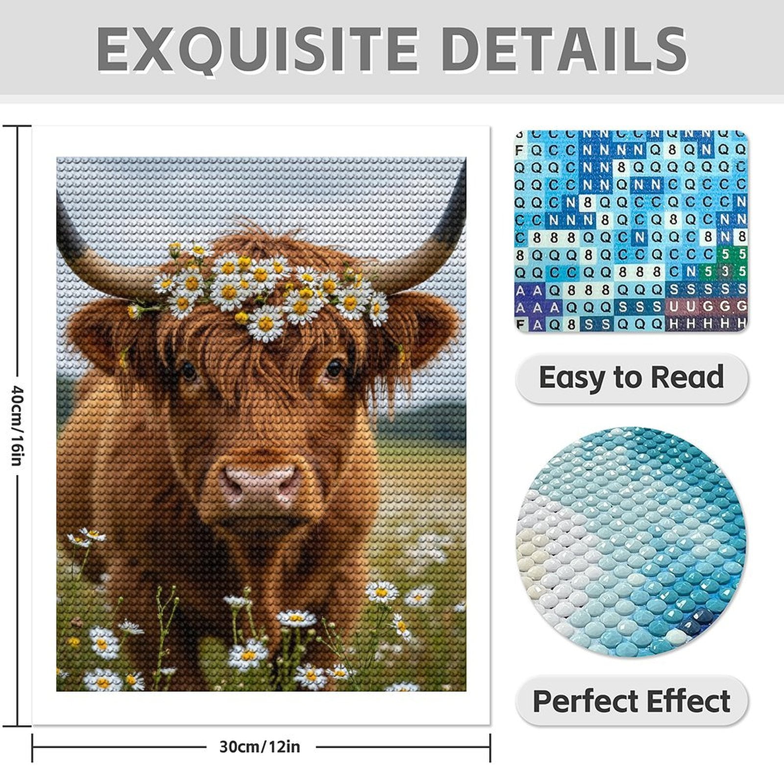 Diamond Art Kits for Adults - 5d Cow With Daisy Crown In Meadow Diamond Painting for Adults, Diamond Art for Adults Beginners, Diamond Painting Kits for Adults for Home Wall Decor