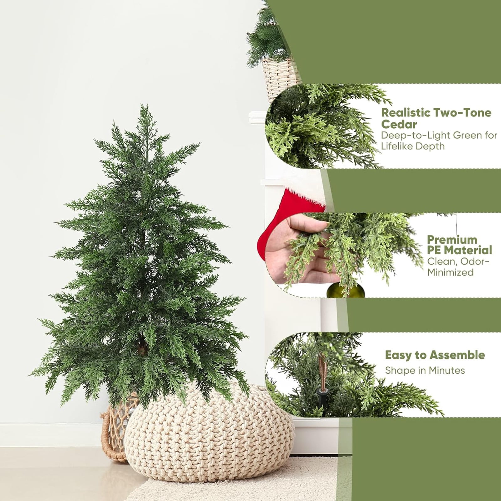 2.95FT Artificial Cedar Topiary Trees for Outdoors Potted Fake Cypress Trees Faux Evergreen Plants for Home Porch Decor