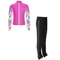 thumbnail image 3 of Sinleey Kids Girls Ice Skating Outfits Long Sleeve Zipper Skating Jacket with Shiny Leggings Hot Pink 10, 3 of 4