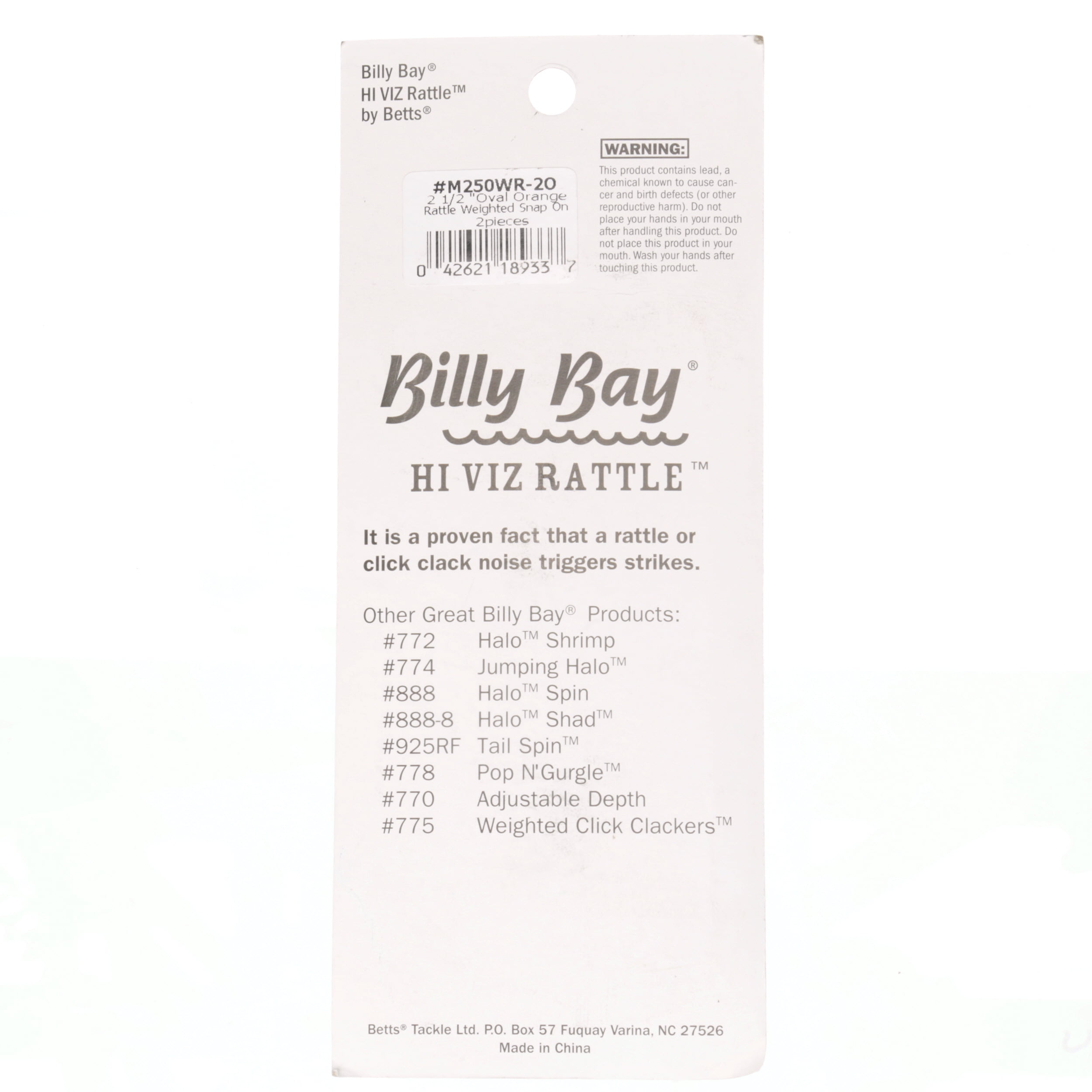 Billy Bay Hi-viz Rattle Weighted Snap-on Oval Fishing Float, Orange, 2 1/2", 2-Pack