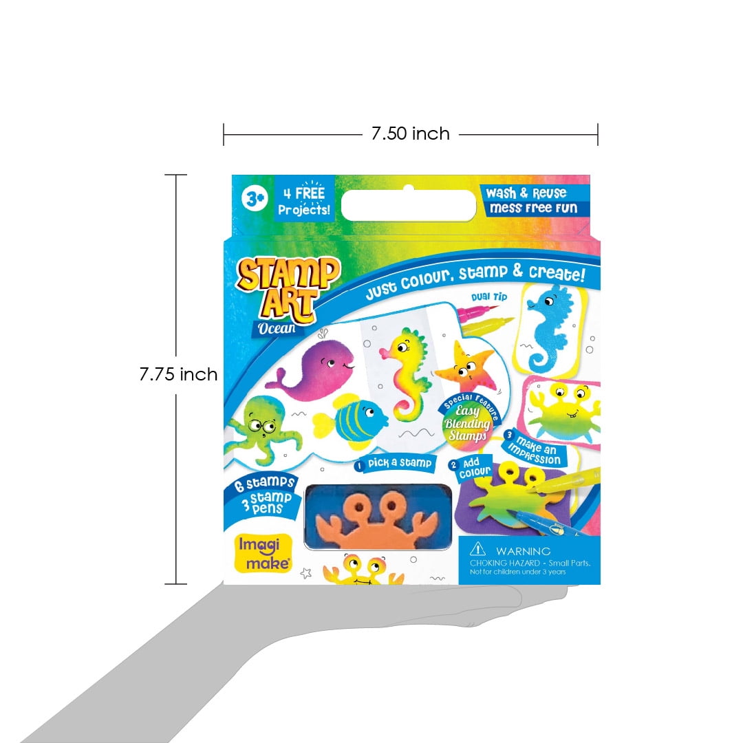 Imagimake Stamp Art Ocean Coloring & Stamping Set for Girls & Boys 3 Years +, Multicolor