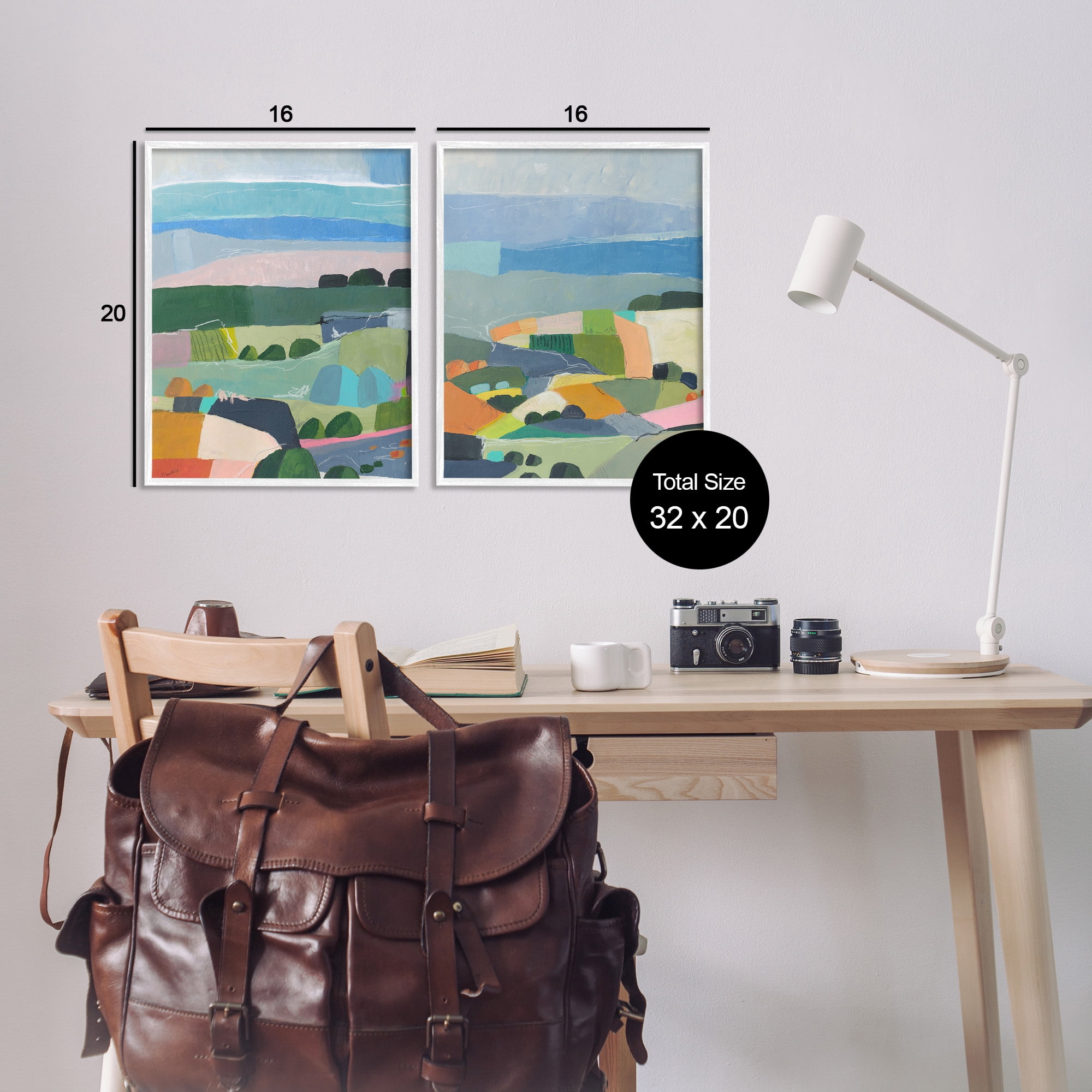 Stupell Industries Modern Farmland & River Landscape Painting White Framed Art Print Wall Art, 16 x 20, Set of 2