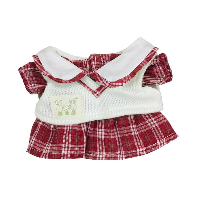 Ropa de muñeca de peluche de 20 cm, linda, accesorios para fotos, accesorios para muñecas de peluche, vestido de muñeca y suéter, chaleco, disfraces, rojo