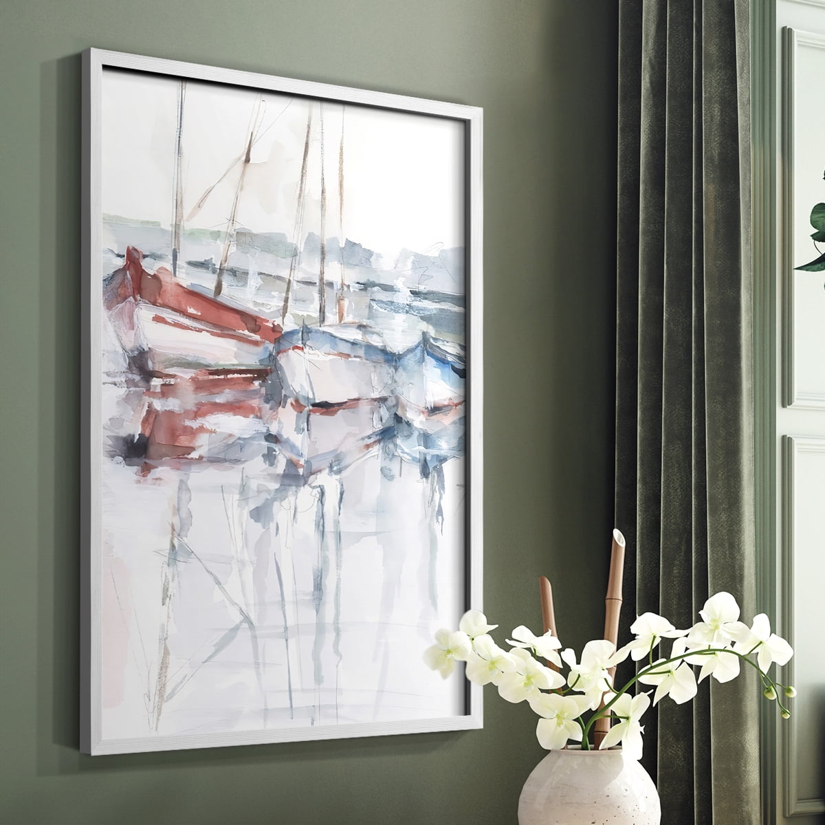 Watercolor Harbor Study II Framed Print in White Solid Wood 8 x 10 Framed Print