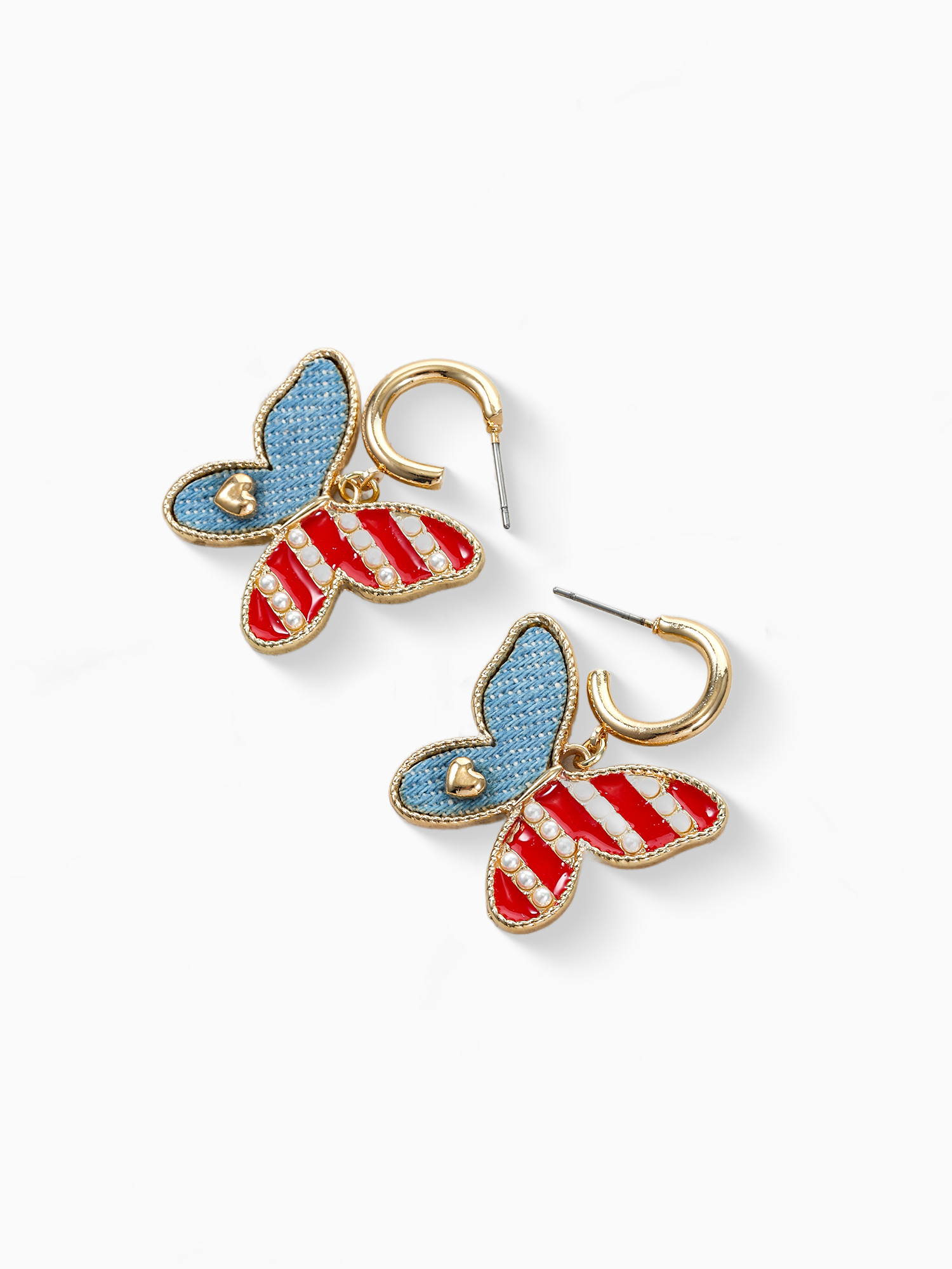 Way to Celebrate Americana Denim Butterfly Mini Hoop Earrings