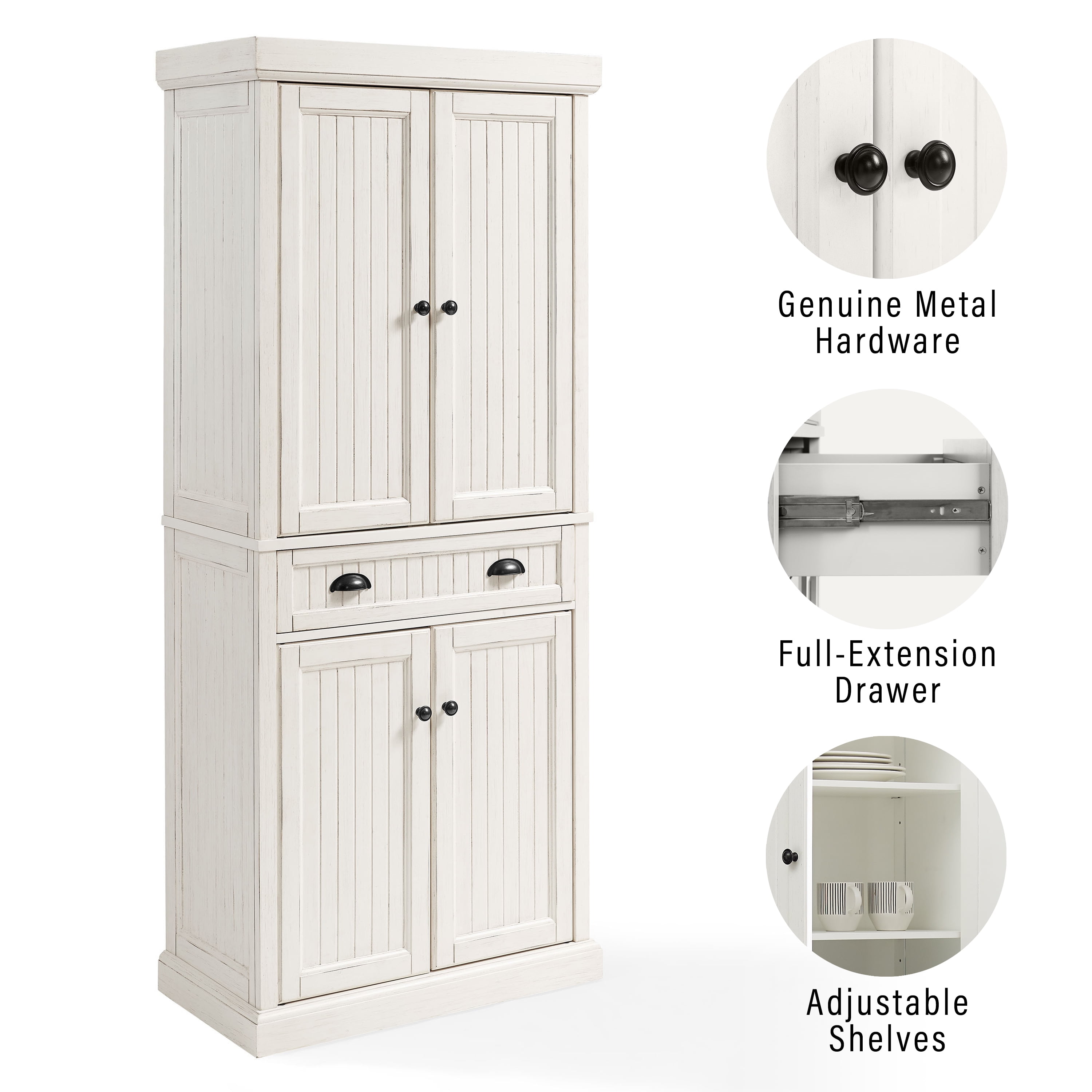 Crosley Furniture Seaside Coastal Pantry Storage Cabinet with Shelves, Kitchen, Dining, or Laundry Room
