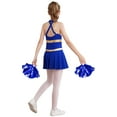 thumbnail image 2 of CHICTRY Kids Girls Letters Printed Cheers Uniform Hollow Back Dress with Pompoms for Cheerleading Dance A Royal Blue 8, 2 of 7