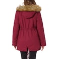 thumbnail image 3 of Chaqueta parka de invierno para mujer INSPIRE CHIC, abrigo acolchado largo, cálido, a prueba de viento, con capucha de piel sintética, S Rojo Oscuro, 3 of 6