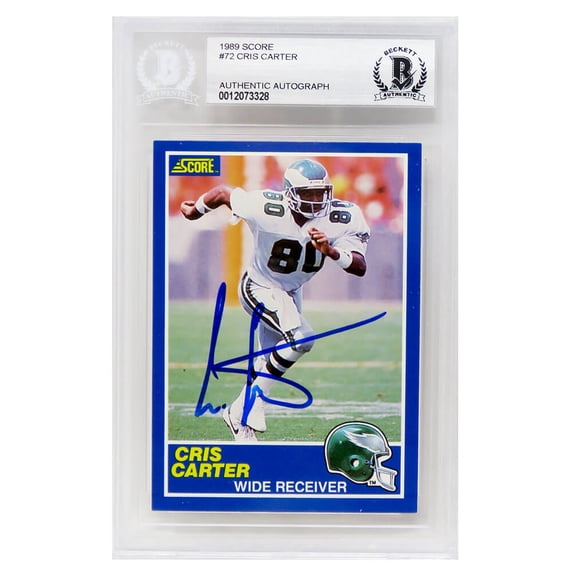 Cris Carter Signed Philadelphia Eagles 1989 Score Football Rookie Card #72 (Beckett Encapsulated)