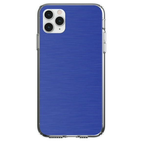 DistinctInk Clear Shockproof Hybrid Case for iPhone 11 Pro (5.8" Screen) - TPU Bumper, Acrylic Back, Tempered Glass Screen Protector - Blue Stainless Steel Image - Printed Image of Stainless