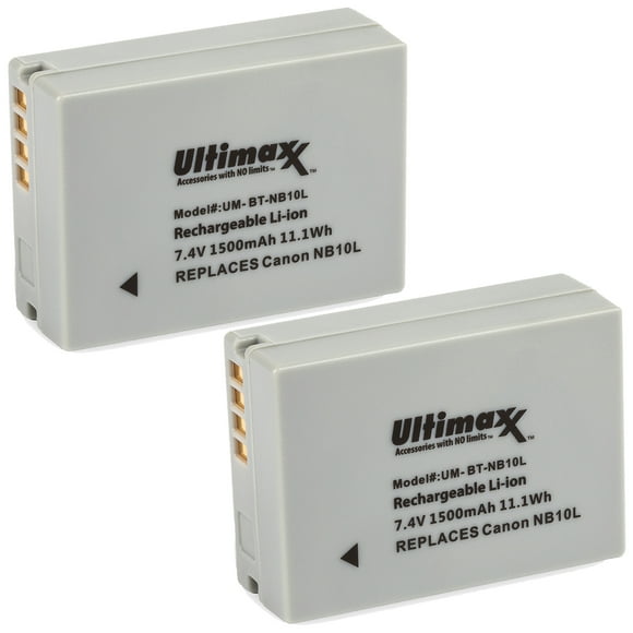 Ultimaxx 2X - NB-10L Batterie Longue Durée (1500mAh / 7.4V / 11.1Wh) Remplacement pour Canon NB-10L pour une Utilisation avec Canon PowerShot G1X, G3-X, G15, G16, SX40 HS, SX50 HS, SX60 HS