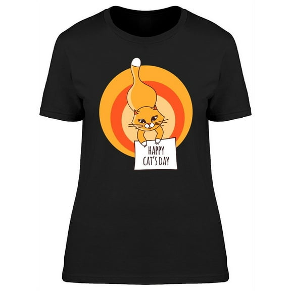 Happy Cats Day Orange Cat T-Shirt Women -Image by Shutterstock, Female Small