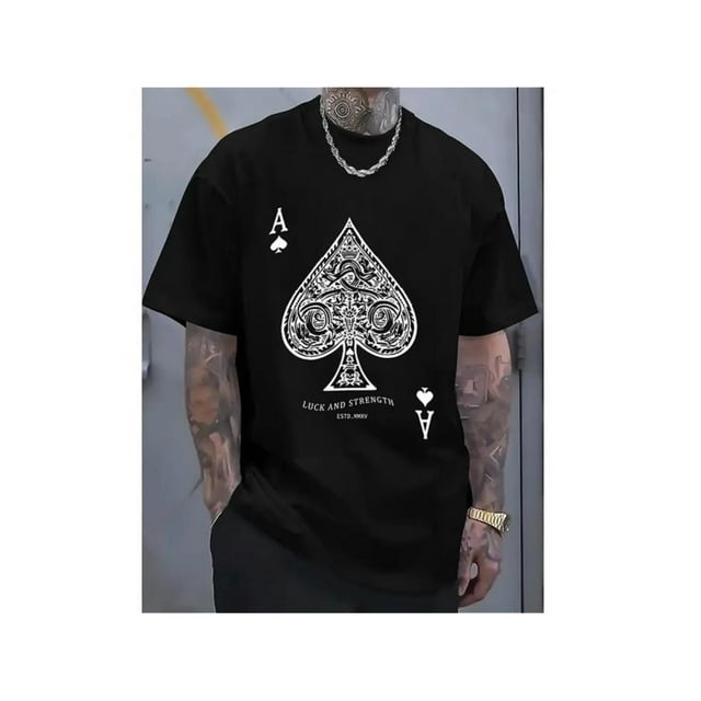Men's Casual Athletic T-Shirt - Breathable Polyester, Short Sleeve, Crew Neck with Unique Poker Print Design - Perfect for Summer & Casual Attire Tee For Adult, Men, Women, Teen, Teenager, Adolescent