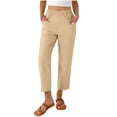 thumbnail image 3 of Lumtrix Womens Linen Capri Pants Summer Lightweight Elastic Waist Work Pant Ankle Cropped Trousers with Pockets Khaki M, 3 of 8