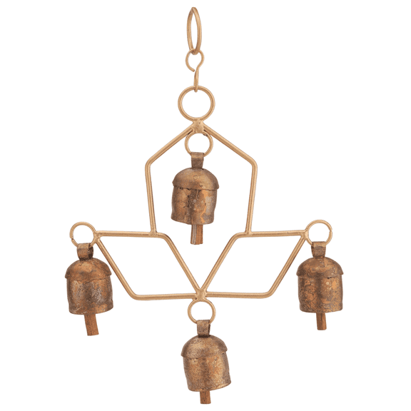 Vivanta Handmade Wind Chime for Outside – Rustic Hanging 4 Bell Wind Chimes for yard, Porch, Garden, Balcony, Christmas Decor – Farmhouse, Witch, Lucky Cow Bells, Boho Ornament Indoor Outdoor (8x6")