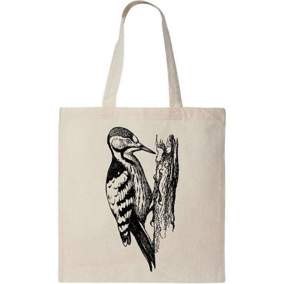 Smartprints White-backed Woodpecker Tote Bag - Image by Shutterstock, One Size Cotton Canvas Tote Bag