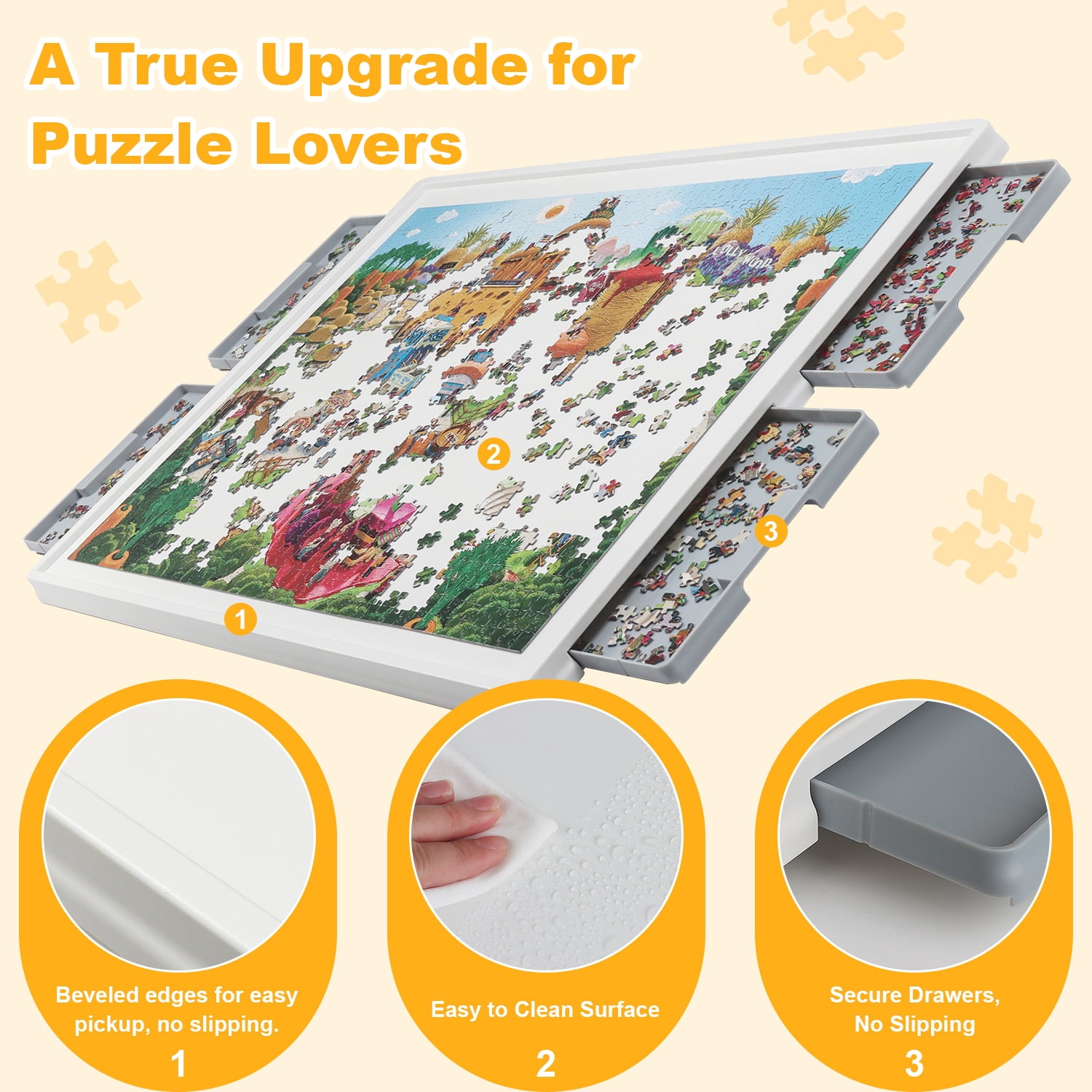 Playboda 1500-Piece Puzzle Table with 4 Drawers, PVC + ABS Material, 35 x 27 Inches