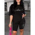 thumbnail image 4 of Conjunto de salón con estampado de letras, top holgado de manga corta y pantalones cortos de motorista, ropa de salón y ropa de dormir para mujer, 4 of 4