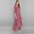 thumbnail image 4 of Janasya Indian Round Neck 3/4 Sleeve Ethnic Motifs Mauve Rayon Kurta With Palazzo For Women, 4 of 7