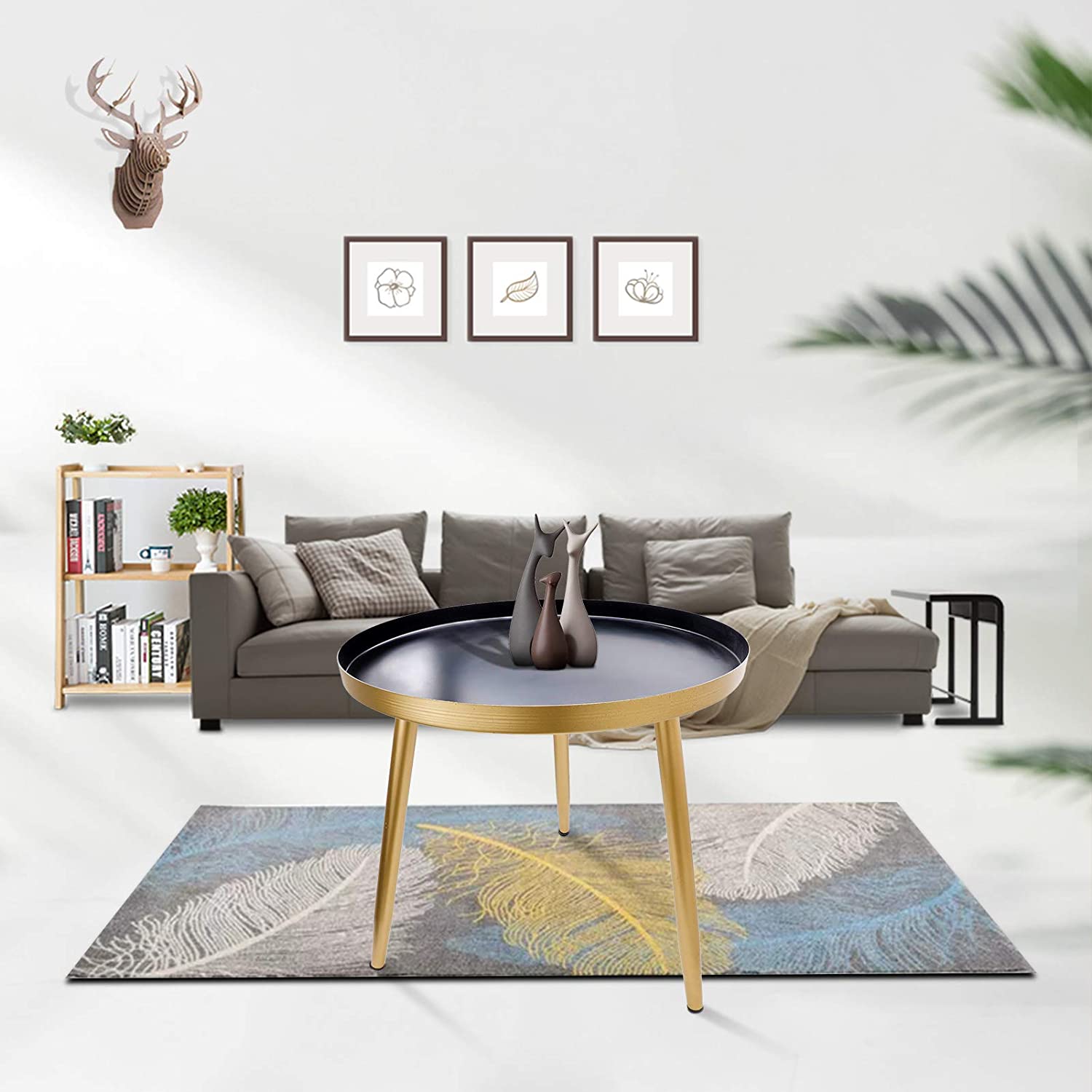 Round Side Metal Table, Tea Sofa Table for Living Room Bedroom,Anti-Rust and Waterproof, Black - image 5 of 8