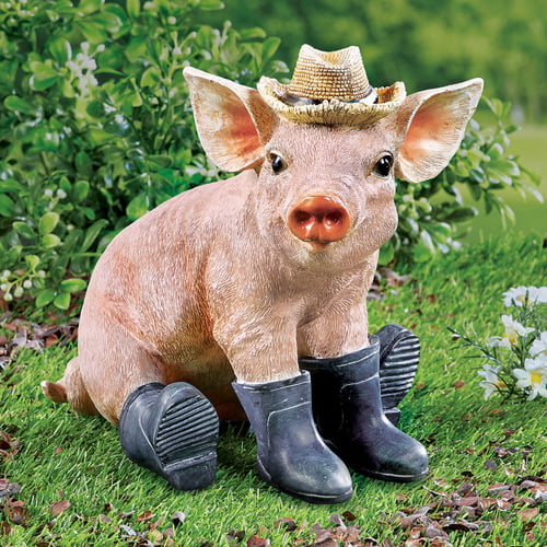Charming Little Piglet Pig In Boots & Hat Garden Statue Sculpture