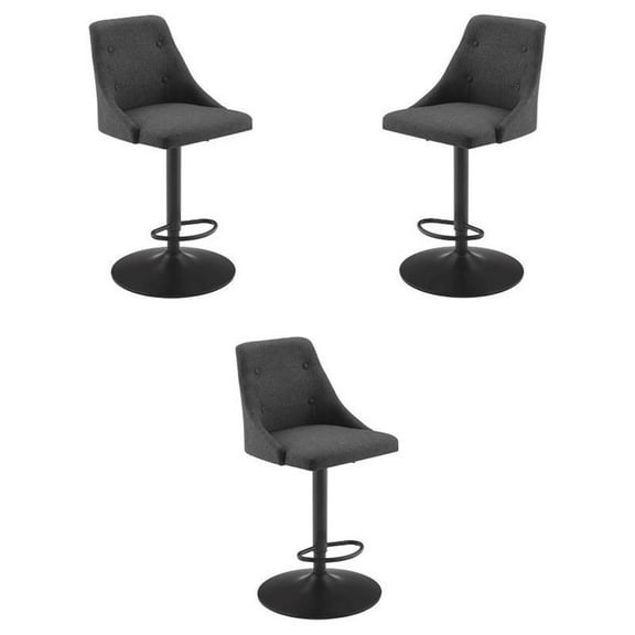 Home Square Adjustable Swivel Base Metal Barstool in Gray - Set of 3