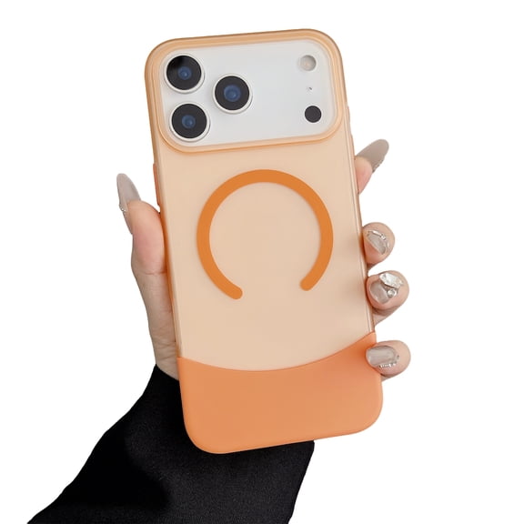 Allytechgroup Magnetic Back Case for iPhone 17 Pro Max, Matte Two-Tone Translucent Detachable Two-Part Back Cover Compatible with Magsafe for Women Men, Orange