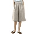 thumbnail image 2 of Endives Womens Cotton Linen Short Five Point Pants Thin High Waist Loose Slimming Breathable Casual Pants Straight Wide Leg Pants Beige, 2 of 4