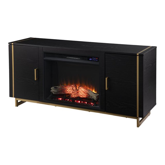 Biddenham Écran Tactile Console de Cheminée Électrique avec Stockage de Médias Noir/or