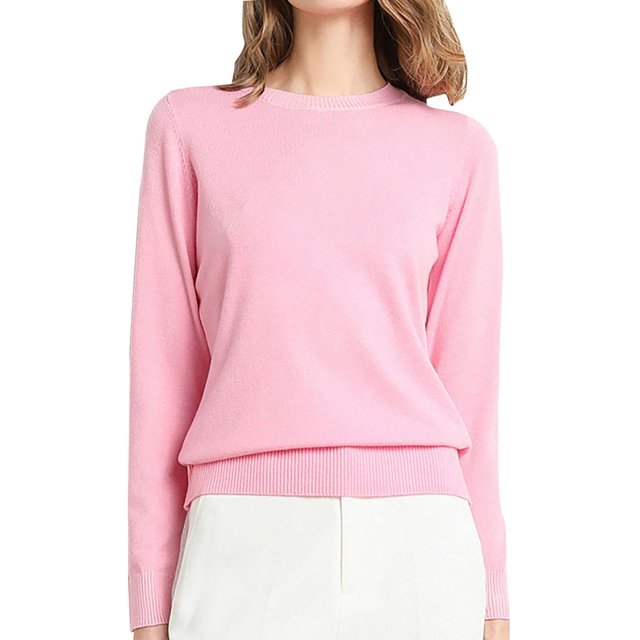 Gibobby SuéTer De Invierno Para Mujer Suéter de manga larga para mujer, cuello redondo, cómodo, elegante, suelto, casual, tops(Rosa,CH)