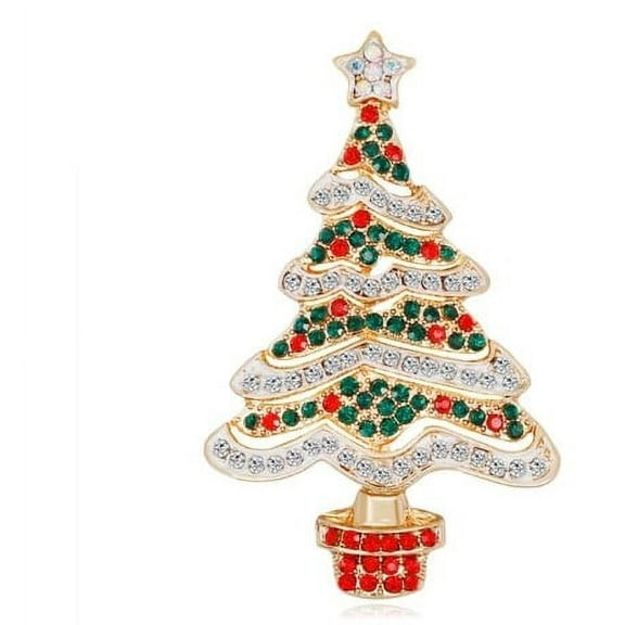 Christmas Tree Crystal Holiday Brooch/Pin with Crystal Accents