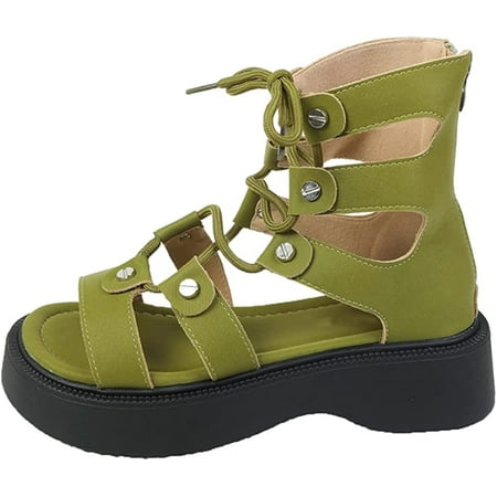 

DabuLiu Women s Platform Sandals Fashion Open Toe Studded Sandals Summer Comfy Flat Shoes Zip Rivet Boot Sandals for Party Beach