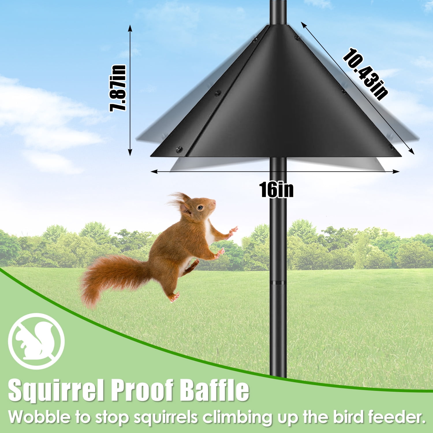 FENGFAN Adjustable Bird Feeder Pole with Squirrel Baffle,5-Prong Base Heavy Duty Iron Stand,4 Hooks Outdoor Garden Yard,1 Pack