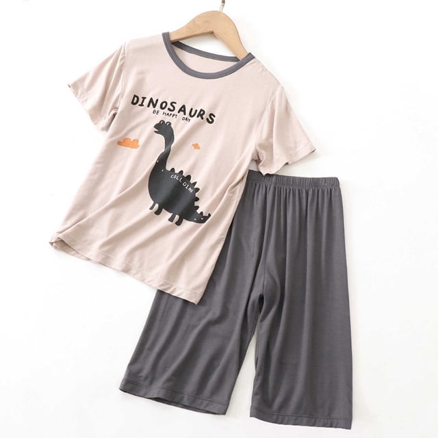 Ensemble pour Petit Garçon, Tenue d'Été, T-Shirt Dinosaure à Col Rond et Ensemble de Shorts, Pyjama Garçon 5T