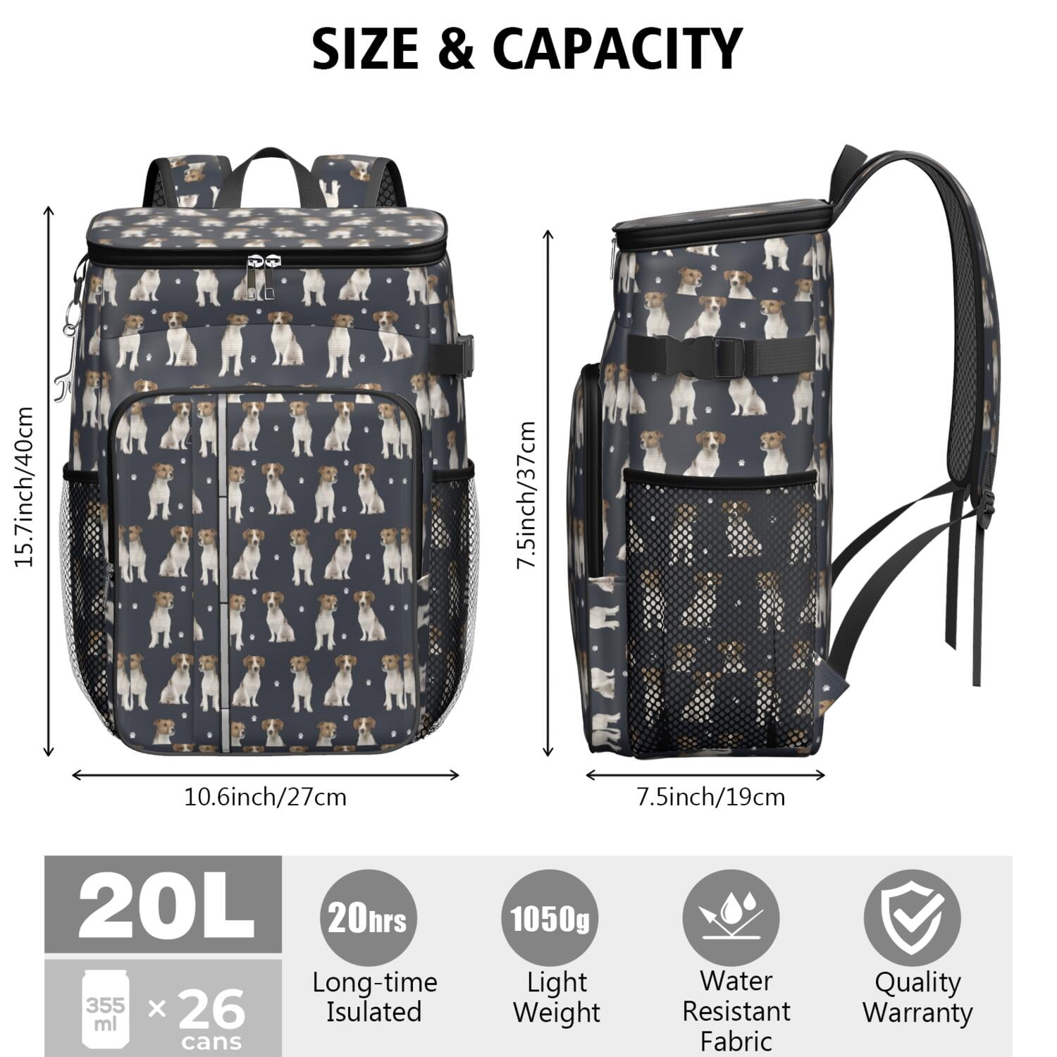 Travel Cooler Bag - Jack Russell Terrier Camping Beer Cooler Backpack with Bottle Opener- Waterproof Insulated Picnic Backpacks - Cooler Bag for Beach