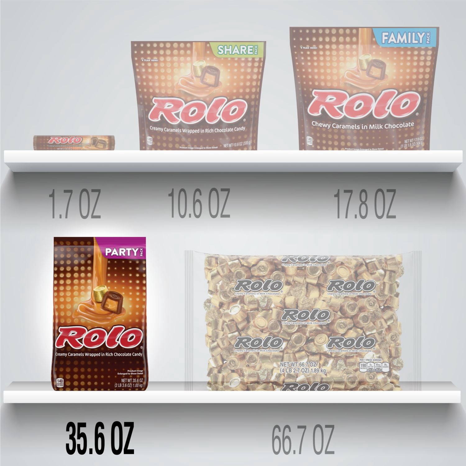 Rolo Rich Chocolate Caramels Candy, Party Pack 35.6 oz