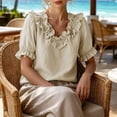 thumbnail image 3 of cocolona Summer Puff Sleeve Tops for Women Ruffle V Neck Loose Shirts Dressy Casual Solid Color Blouses, 3 of 7
